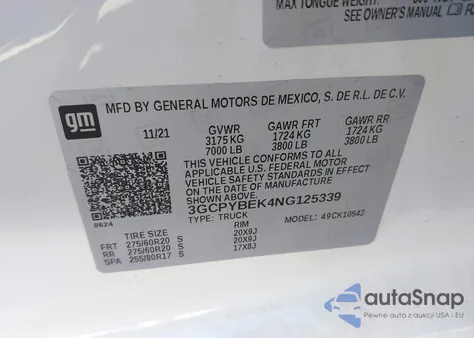 2022 Chevrolet Silverado 1500 Ltd 4Wd Short Bed Custom z USA, uszkodzony, nr VIN 3GCPYBEK4NG125339